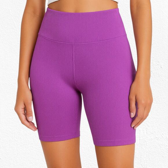 Levi’s Purple Ribbed High Rise Biker Shorts Stretchy Activewear Size Medium - Picture 2 of 9